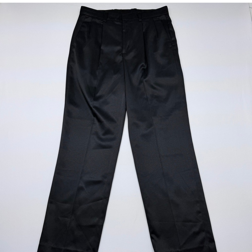 Savane Mens Pleated Dress Pants Black 33x32 Straight Leg‎ Polyester Slacks
